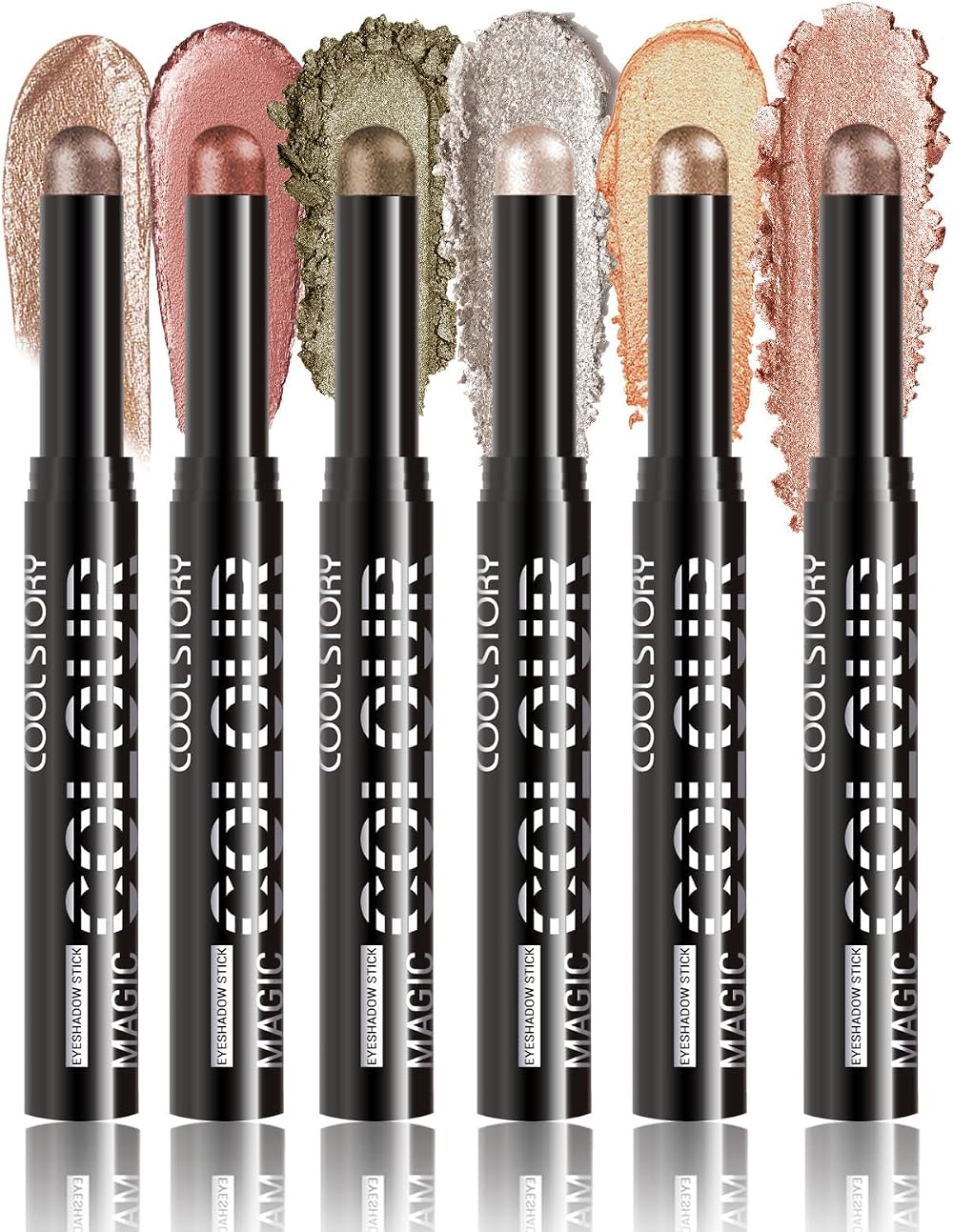 HQDA 6PCS Eyeshadow Stick Set Shimmer Metallic Waterproof Long Lasting
