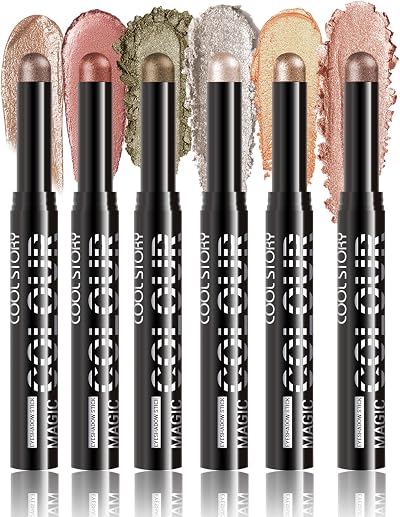 HQDA 6PCS Eyeshadow Stick Set Shimmer Metallic Waterproof Long Lasting