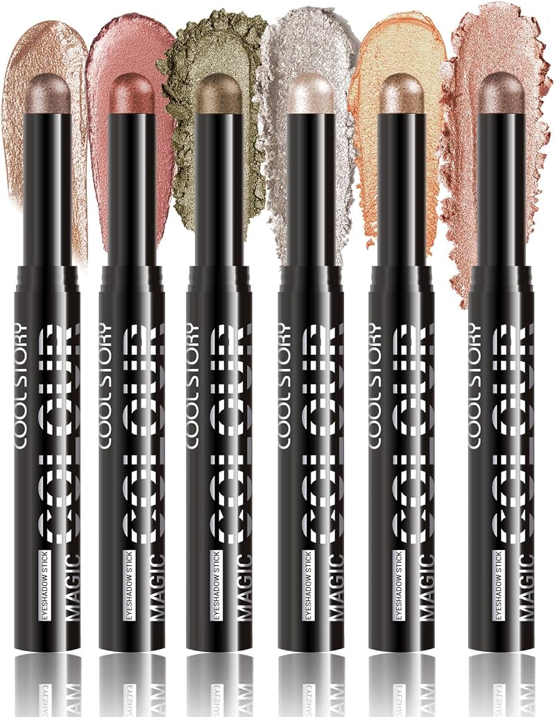 HQDA 6PCS Eyeshadow Stick Set Shimmer Metallic Waterproof Long Lasting