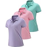 3 Pack Women's Athletic Dry Fit Polo Shirts, Wicking Short Sleeve Collared Golf T Shirt Tennis Tops
