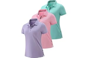 LIBERTY PRO 3 Pack Women's Athletic Dry Fit Polo Shirts, Wicking Short Sleeve Collared Golf T Shirt Tennis Tops