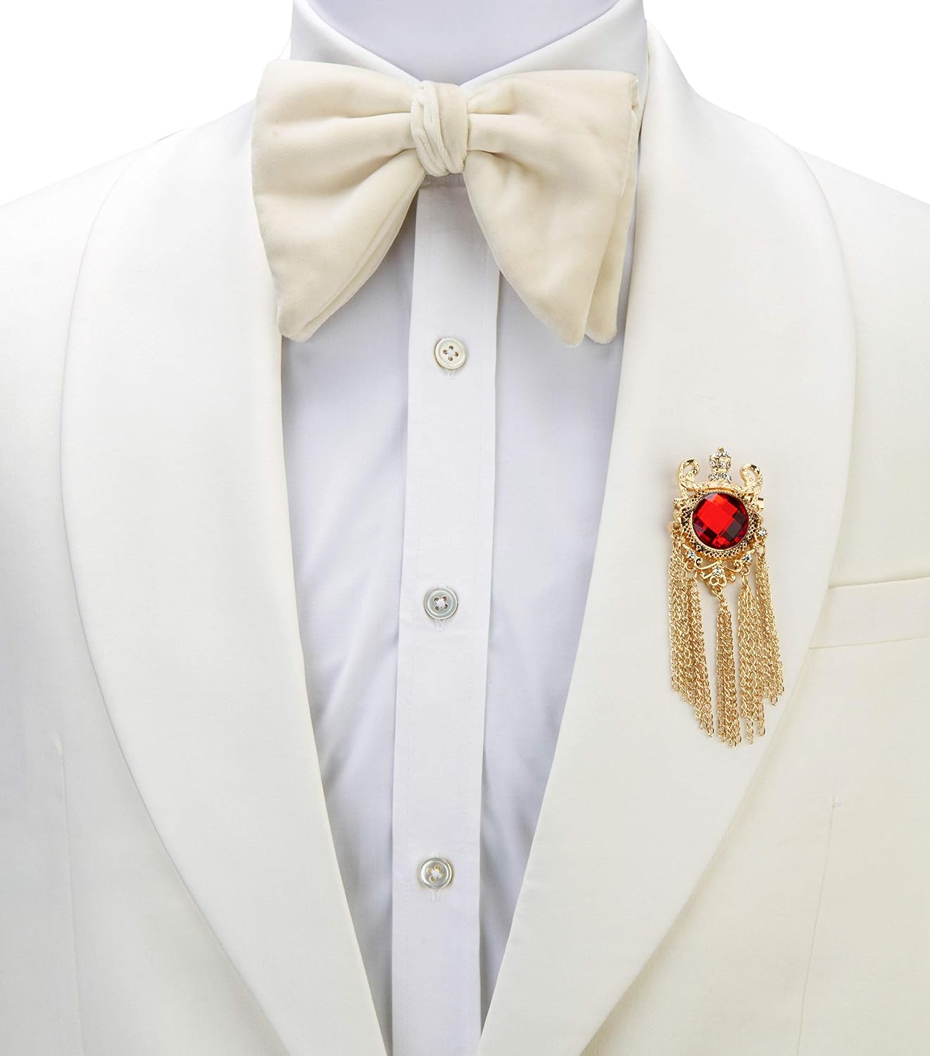 Brooch Lapel Pin for Men Crowned Red Semi Precious Stone with Crystal and Chain Detailing Metal Lapel Pin Badge Coat Suit Wedding Gift Party Shirt Collar Accessories - Image 3