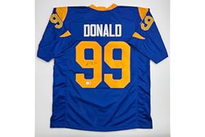 HOFSM.COM HALL OF FAME SPORTS MEMORABILIA Autographed/Signed Aaron Donald Los Angeles LA Retro Blue Football Jersey JSA COA