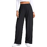 SANTINY Wide Leg Pants Woman Elastic High Waisted Waffle Knit Slacks Business Casual Work Pants Pleated Trousers with Pockets