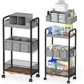 2In1 Baby Diaper Caddy & 3-Tier Rolling Diaper Cart, Caddy Organizer Cart with Dividers, Mobile Metal Bedside Carts for Baby Essentials, Rolling Carts for Newborn Nursery with Wheels, Large Capacity