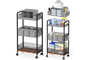 2In1 Baby Diaper Caddy & 3-Tier Rolling Diaper Cart, Caddy Organizer Cart with Dividers, Mobile Metal Bedside Carts for Baby 