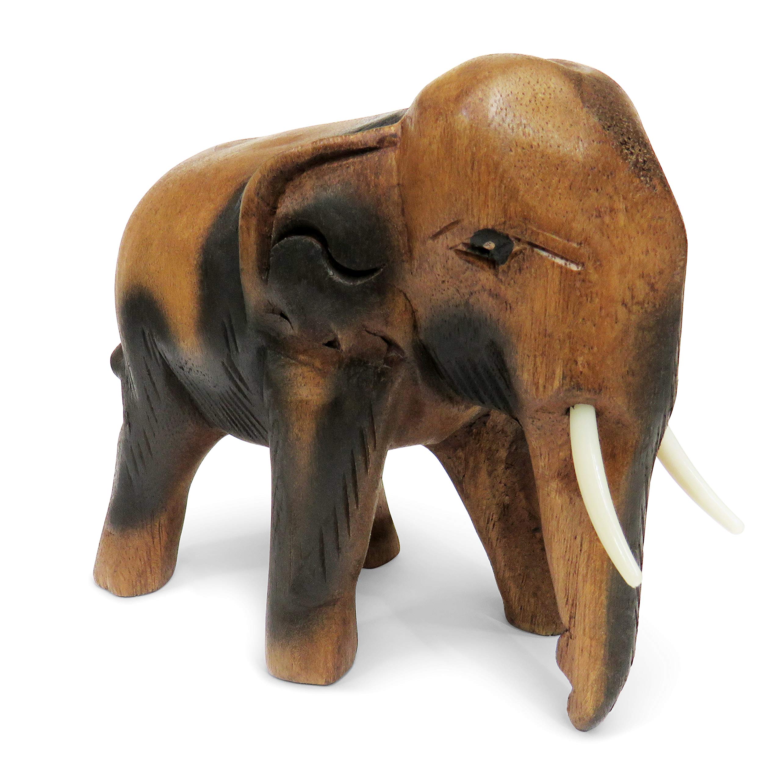 Purity Style Wooden Elephant Ornament Carved Walking (Medium 15cm)