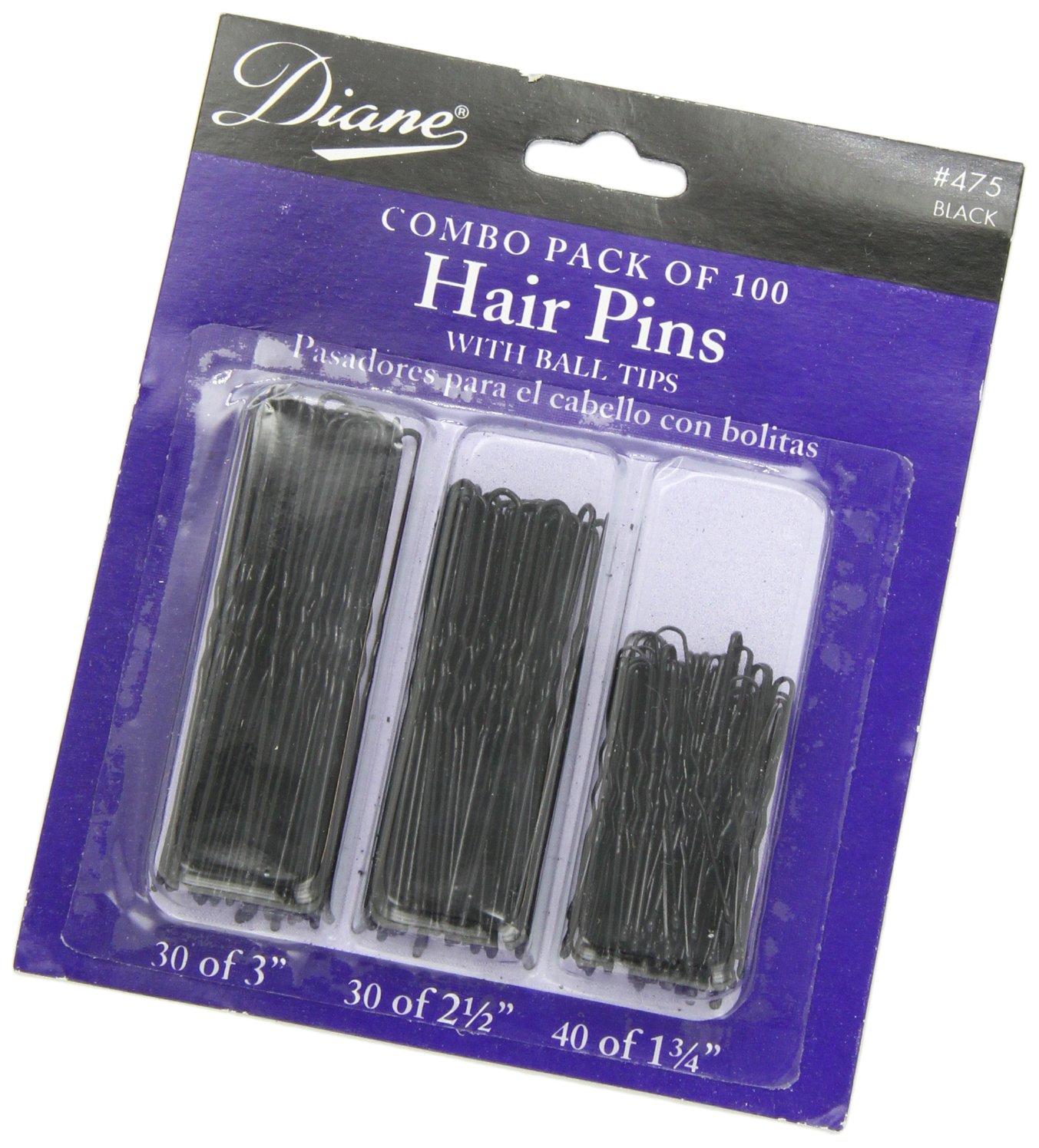 Diane Hair Pins Assorted Size, Black, 100/card : Bobby Pins : Beauty