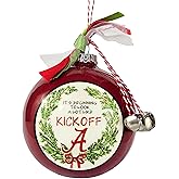 University of Alabama Crimson Tide Ceramic Ball Ornament - Team Logo & Kick Off Design w/Ribbon & Bells by Magnolia Lane - Christmas Decoration, Gift for ‘Bama Students, Alumni - for Home, Dorm