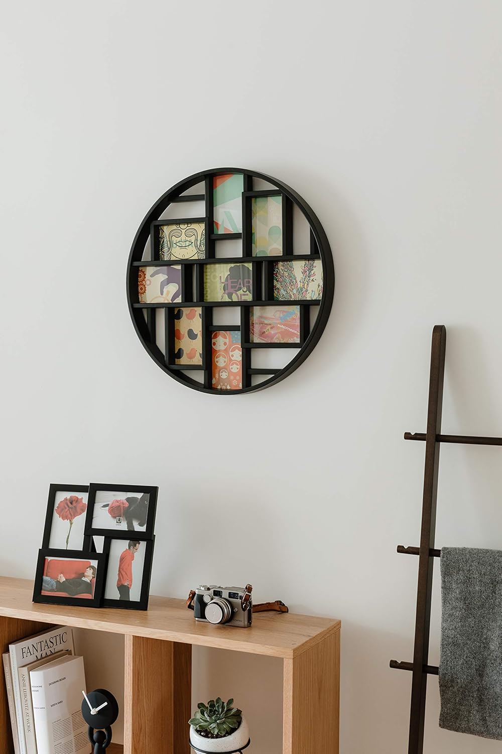 Umbra 311120-040 Luna Large 4x6 Picture Frame Collage and Wall Décor, 21.9 x 21.9 x 1.8, Black - Round Picture Frame