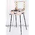 Kemier Makeup Case with Lighted Mirror Portable Makeup Vanity Station Professional Artist Cosmetic Organizer Studio with 4 Rolling Wheels Extendable Trays Adjustable Legs (Rose Gold)