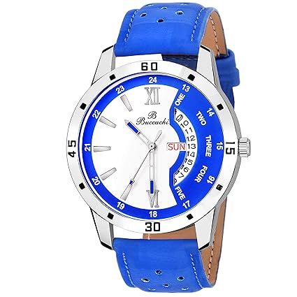 Analogue White-Blue Round Day & Date Dial Watch for Mens (B-G5046-WHB-BL)