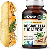 BIO KRAUTER Turmeric Supplement with Boswellia Extract Capsules - 2000 mg Blend - 100 Count - Vegan Boswellia Turmeric (Curcumin) - Formula w/Black Pepper