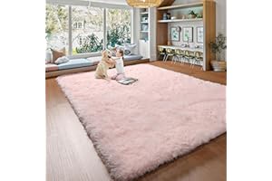 BSTLUV Soft Shag Area Rugs 4x6 Pink Fluffy Fuzzy Carpet for Bedroom Floor, Non Slip Furry Throw Rug for Living Room Bedside Dorm Nursery Play Room, Small Accent Rugs for Men Girls Kids Party
