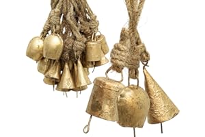 4OUR FAITH Set of 15 Christmas Bells for Decoration - 1.5-Inch Vintage Small Jingle Bells, Rustic Indian Tin Chimes for Christmas Tree Crafts, Farmhouse Decor, Holiday & Party Decor, Witch Cow Bells in 3 Shapes