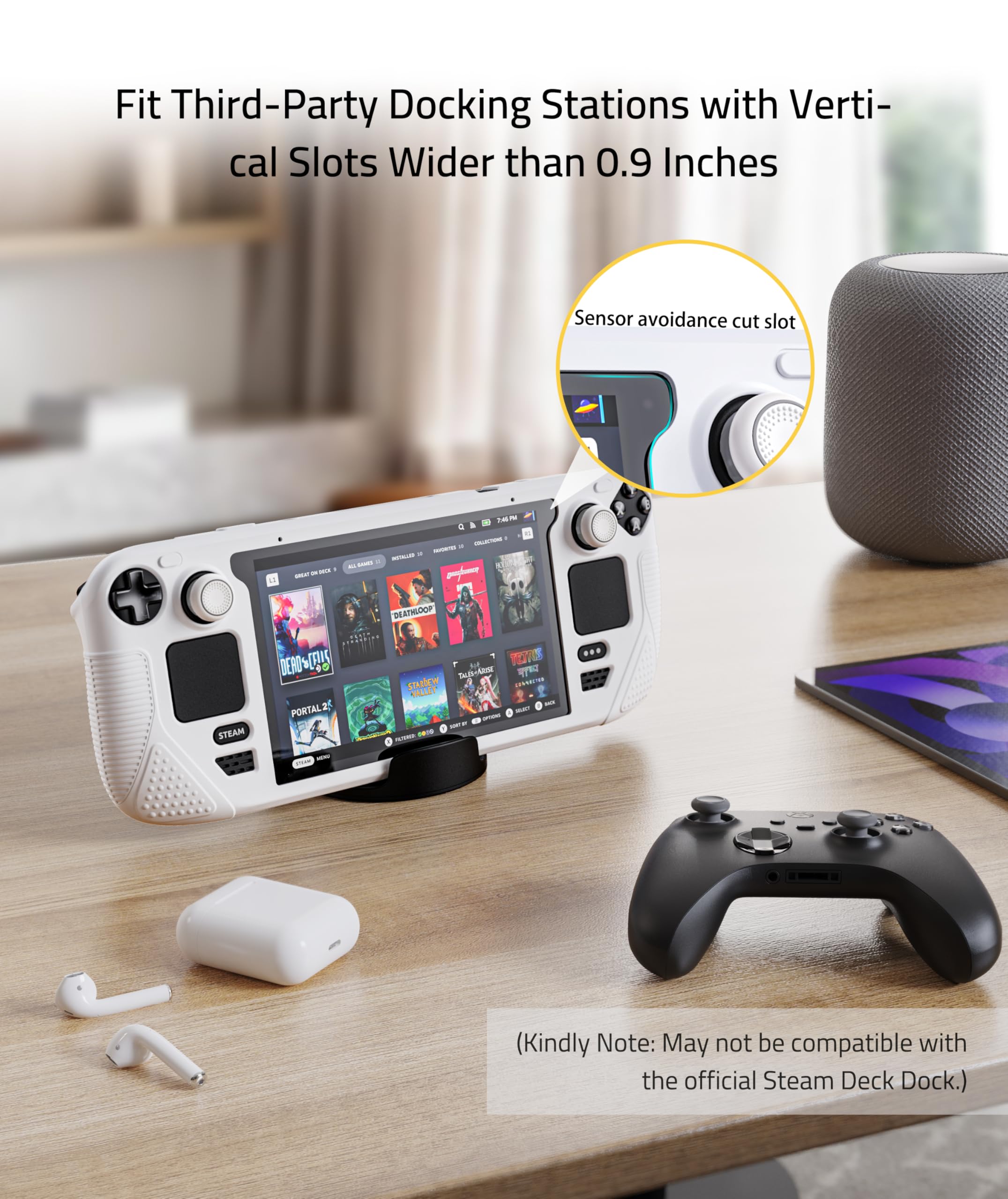 Syntech Protective Case Compatible with Steam Deck Accessories Console OLED/LCD, All-Round Protection with Non-Slip Thumb Grips, Silicone Cover for Enhanced Fit and Alignment-Grayish White