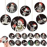Cunno 24 Pcs Black Skeleton Christmas Ornaments, Acrylic Skull Tree Decor | Horror Christmas Ornaments, Gothic Horror decorations for Tree Home Car Party Accessories, Funny Assorted Designs