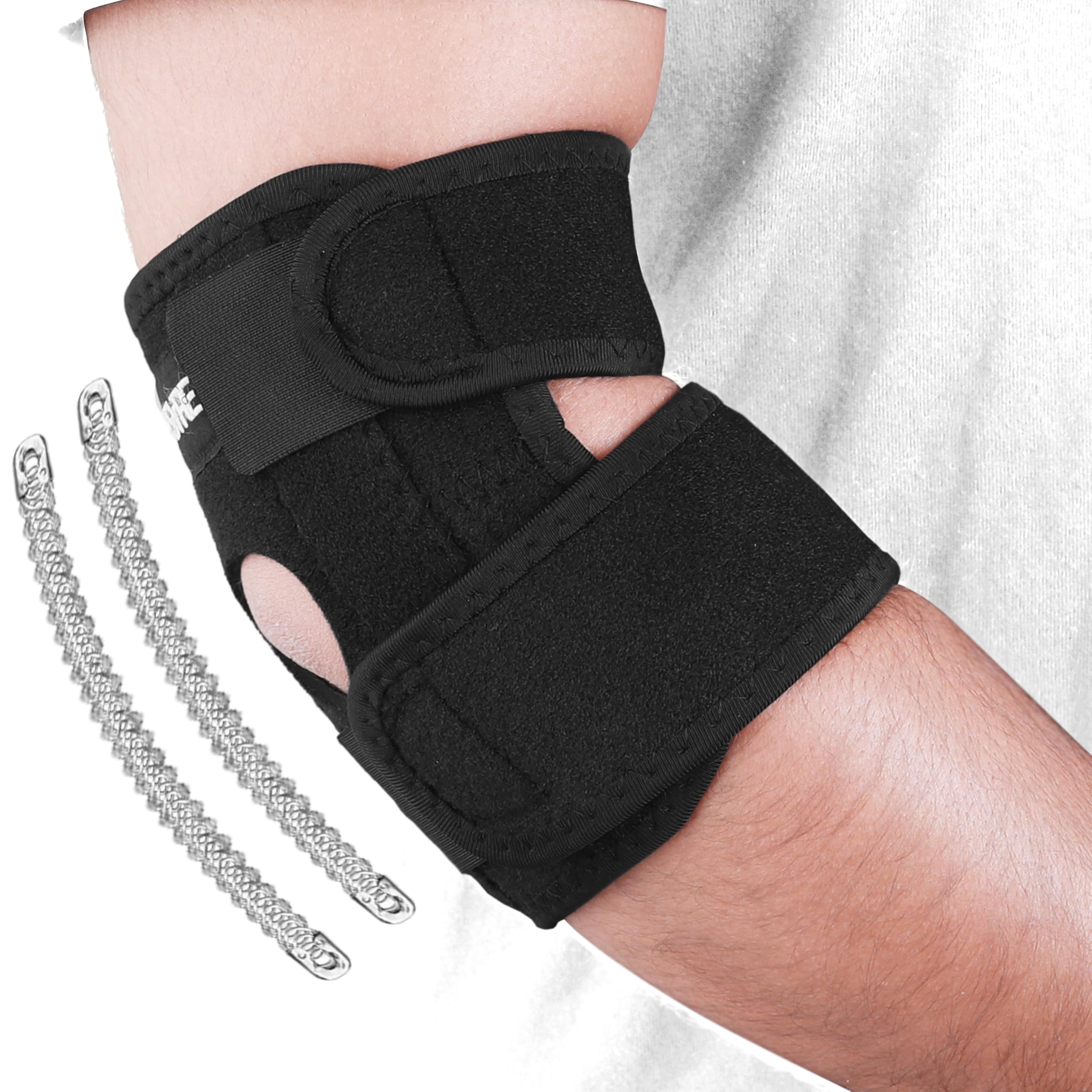 Tennis Elbow Support Brace for Men & Women – Forearm Compression Strap with Dual Spring Stabiliser, Adjustable Neoprene Elbow Support for Tendonitis, Arthritis, Golfers Elbow & Joint Pain Relief