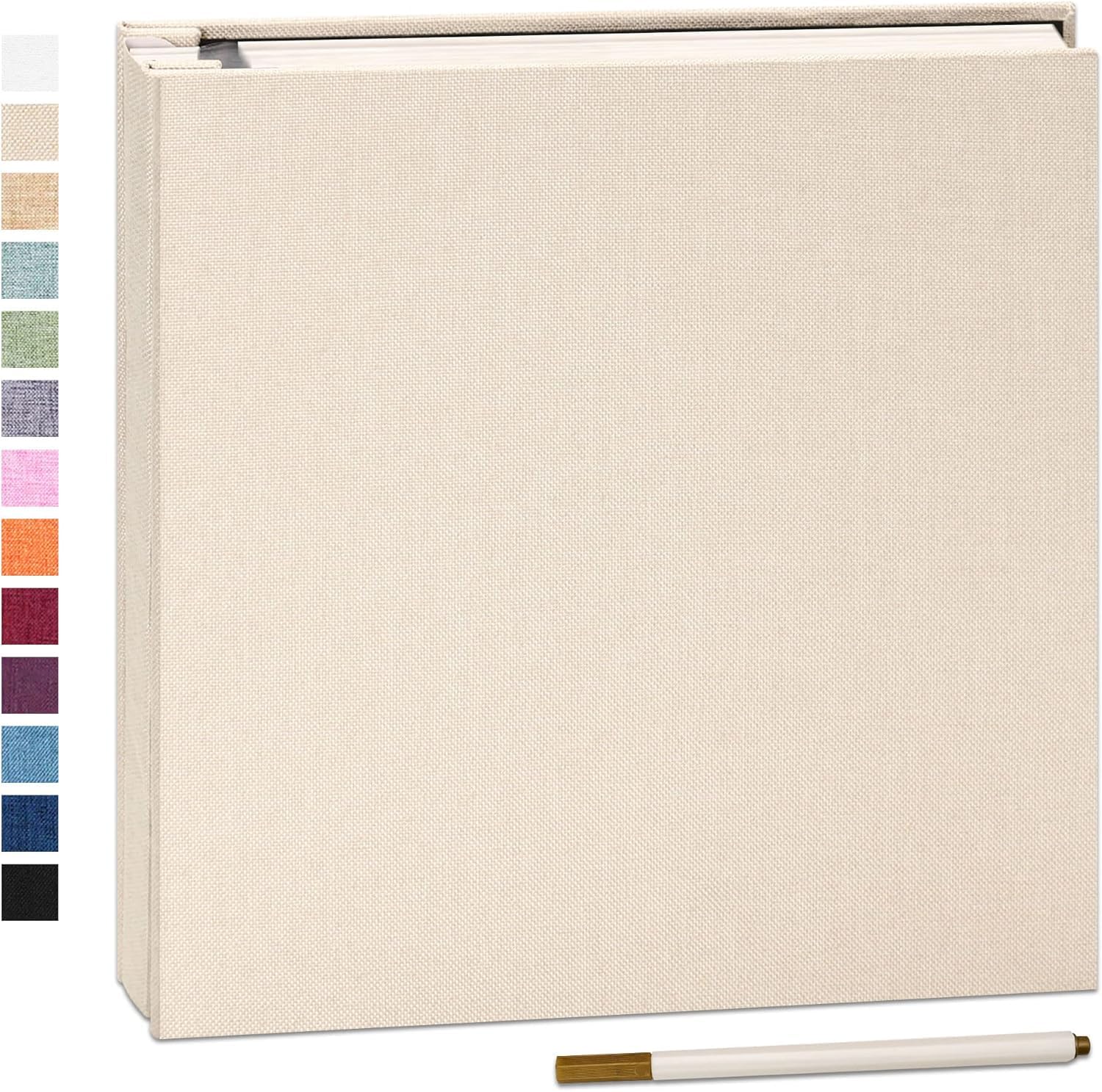 Yopih Adhesive Photo Album 28x27cm with 40 Pages Fits 10 x 15 cm Linen Cover Scrapbooking DIY Photo Album with A Metallic Pen Save Baby Growth Wedding Travel Beige