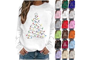 Christmas Sweatshirt Women Long Sleeve Oversized Shirts Fashion Light Print Tops Casual Xmas Crewneck Sweatshirts