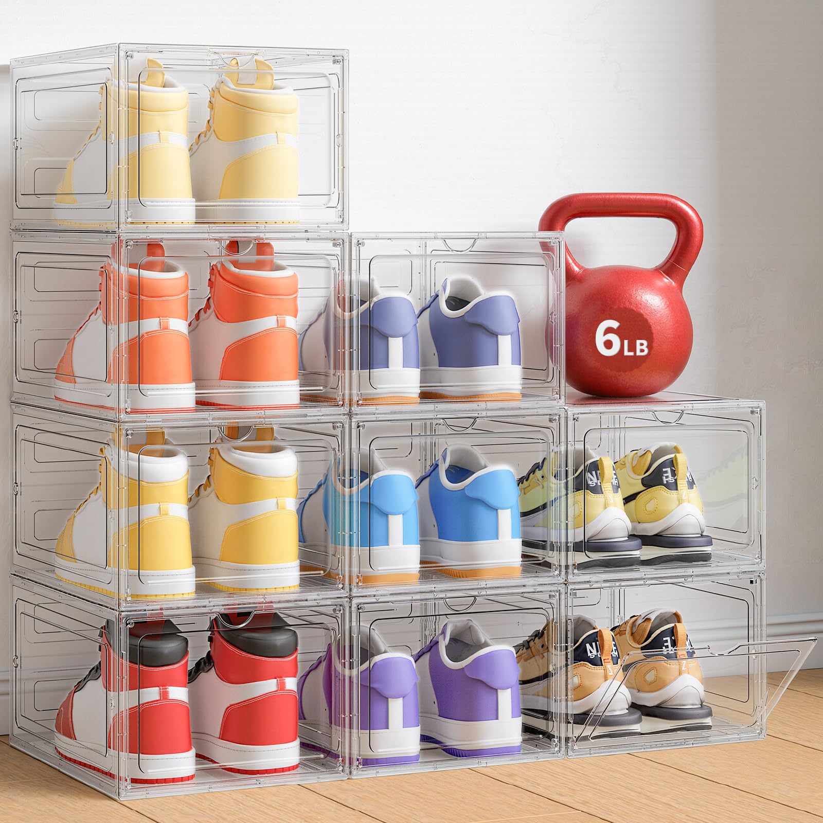 Photo 1 of (PARTIAL SET) Kitsure Thicken & Sturdy Shoe Boxes - 9 Pack White Clear Plastic Stackable & Reinforced Organizer with Magnetic Door, Heavy-Duty Storage for Sneakers, Toiletries & Toys, 13.4" x 10.6" x 7.1"