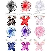6 Sets Fascinators Hats for Women Tea Party Hat with Veil and Lace Gloves and Bead Necklaces for Vintage Party