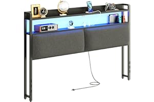 Herture Headboard for Queen Size Bed Frame, Headboards with Outlets, USB Ports and 60,000 DIY Color LED Light, Upholstered Head Board with Storage, Height Adjustable, Black BT02CRB