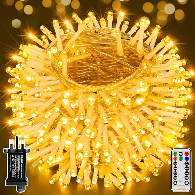 Ollny Christmas Tree Lights Outdoor Indoor 60m 600LED Warm White with Timer