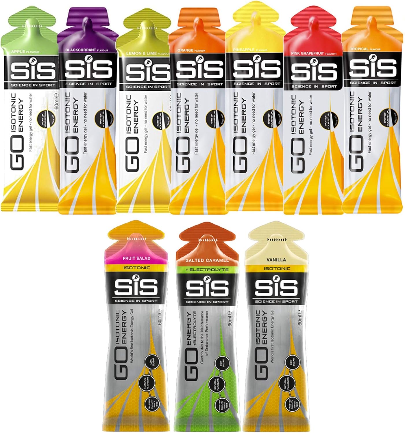 SIS Go Isotonic Energy Gel 60ml Mixed Flavours Box with Added New ...