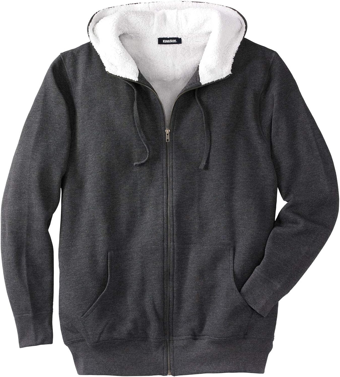 KingSize Men's Big & Tall Sherpa-Lined Fleece Zip Hoodie - Big - 3XL, Heather Charcoal Fleece Jacket at  Men’s Clothing store