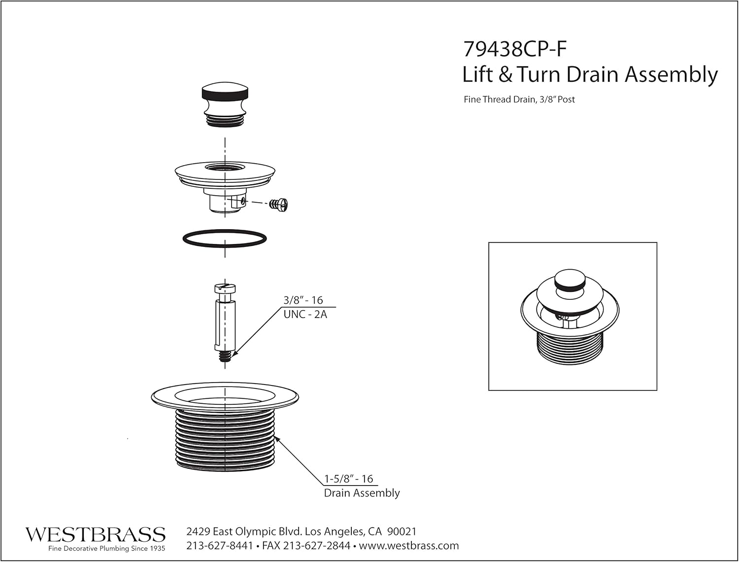 Amazon Com Westbrass 1 1 4 Npsm 1 5 8 16 Unc 2a Fine Thread Twist Close Bath Drain Plug Chrome cp F Home Improvement