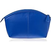 ili New York Genuine Leather Cosmetic Pouch - RFID Blocking Leather Travel Organizer Bag with Top Zip Closure and Interior Zip Pocket, Compact Lightweight Make Up Bags, Cobalt