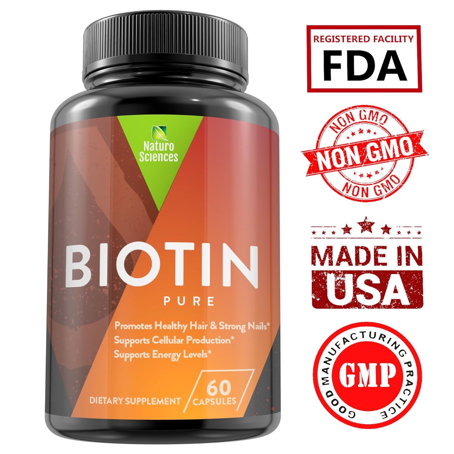 Pure Biotin High Potency 10,000mcg Dietary Supplement by Naturo