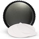 YUMTART 9 Inch Tart Pan, 1.1" Depth Removable Bottom Pie Pan – Deep Fluted Non-Stick Tart and Quiche Pan with 10 Parchment Sh