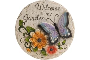 Bechivie Garden Stepping Stones Outdoor Butterfly Step Stones for Walkway Gardening Gifts Welcome to My Garden Decorative Round Concrete Stones for Outside Yard Stone