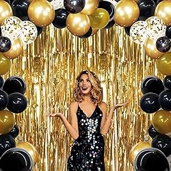 Gold Curtains for Party Decorations, 3 Pack 3.2ft x