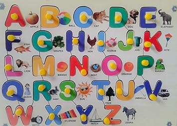 IJARP Wooden Colorful ABC with Picture for Kids with Knobs,Educational Wooden Board Tray,Alphabet(A-Z)