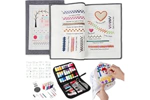 Aunocy Embroidery Kit for Beginners with 106 Pattern Stitch Book and 86 PCS Tool Set in Linen Grey