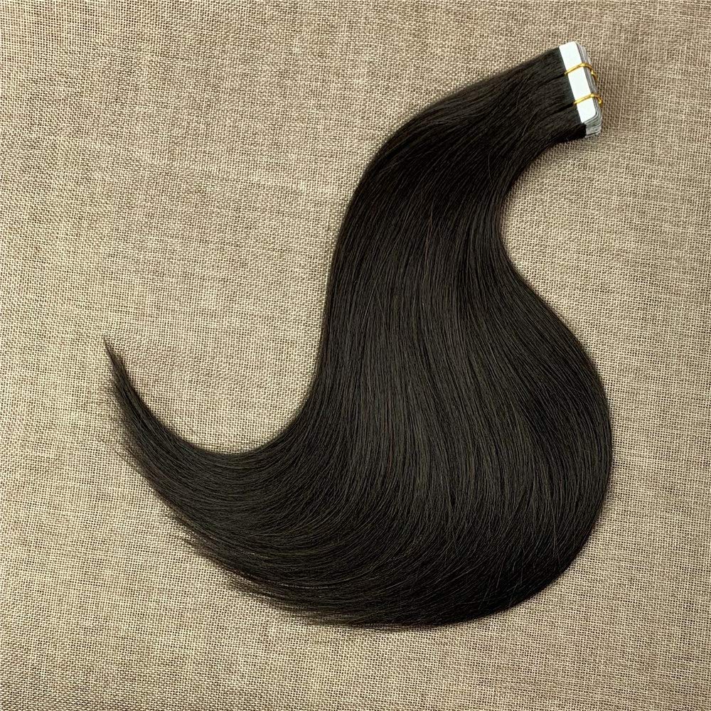 Komorebi #1B Natural Black-16Inch Tape in Human Hair Extensions 20pcs 30g Straight Human Hair Seamless Skin Weft Extensions 100% Human Hair