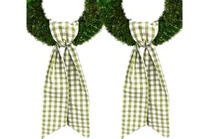 CHMACURA 2 Pieces Spring Wreath Sash for Front Door, Green Burlap Sash Check Plaid Wreath Accessories for Home Wedding Birthday Decorations