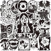 ZyvSyldrin 50PCS Goth Stickers Packs, Black White Gothic Stickers for Adults Teens, Waterproof Vinyl Decals Packs for Water Bottles Laptop Scrapbook Suitcase Skateboard Snowboard Luggage