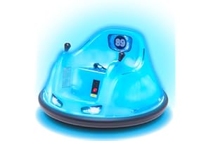 Flybar 6V Blue Glow Bumper Car for Kids – LED Ride-On Toy with 360° Spin, Rechargeable Battery, and Soft Rubber Bumpers – Safe Indoor Fun for Toddlers Ages 1.5+, Up to 66 lbs