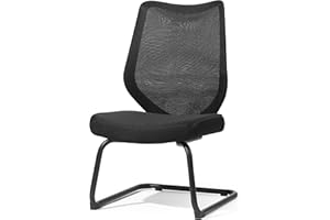 FYLICA Office Chairs No Wheels Conference Room Chair Breathable Mesh Upgraded Cushion and Sled Base, Mid Back Reception Chair No Armrests (1, Black)