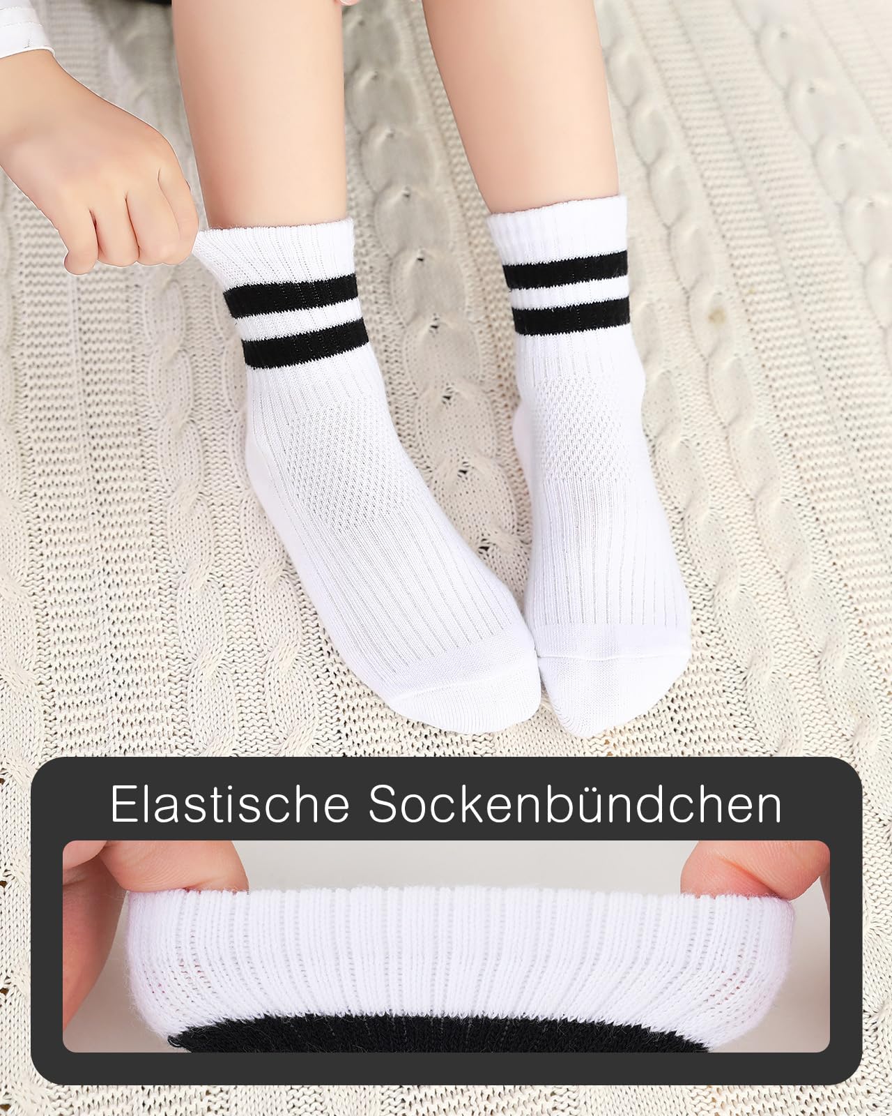 Kyopp 5 Paar Socken Kinder Jungen und Mädchen Knöchelsocken Atmungsaktiv Sneaker Gestreift Crew Socks 4