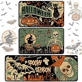 Drydiet 3 Pcs Halloween Kitchen Rugs and Mats Set Vintage Halloween Spooky Pumpkin Non Slip Rug Retro Skeleton Witch Bat Waterproof Floor Mat for Kitchen Home Bar Office Bathroom Door Party Decor
