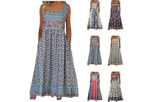 QotLoyi Sleeveless Summer Dresses for Women 2024 Casual Floral Boho Dresses Loose Flowy Beach Sundress Midi Dress with Pocket