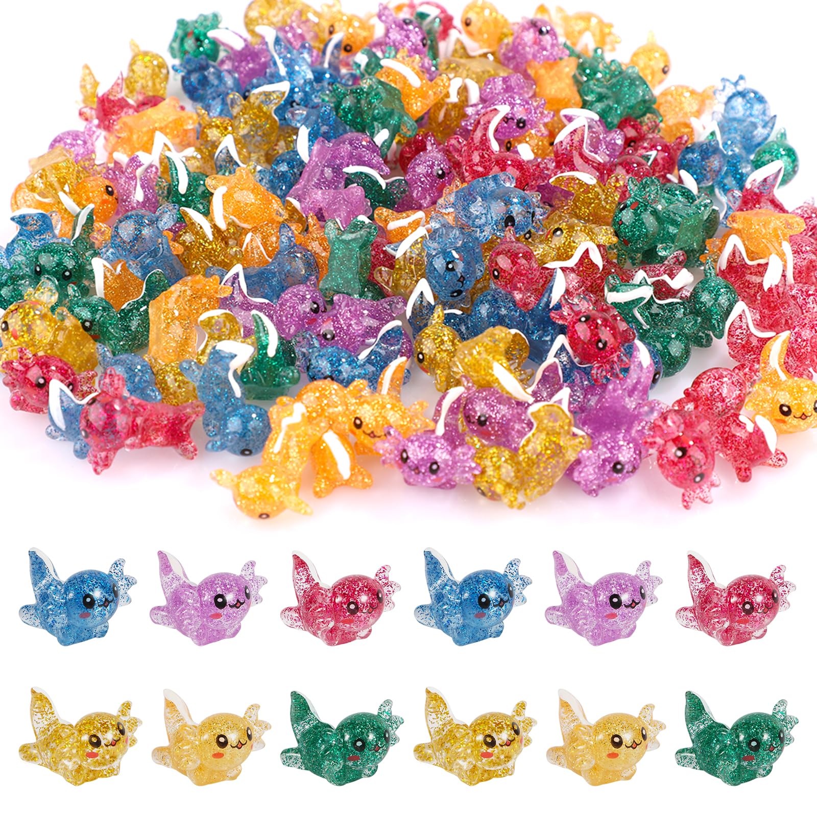 60pcs Mini Resin Axolotl, Glitter Miniature Axolotl Figurines, Tiny Animal Figures for DIY Crafts, Aquarium, Dollhouse, Garden Decor (6 Colors)