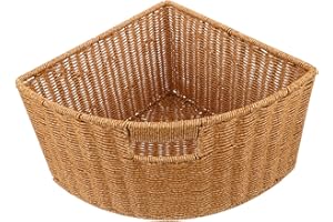 HYTROVE Triangle Corner Storage Basket with Handle, 10-inch Imitation Rattan Woven Organizer Bin