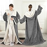 ESTINGO Wearable Electric Throw Heated Blanket with Foot Pocket, Heated Electric Blanket with Sleeves, 6 Heating Levels and 1-4H Timer, Heated Hoodie Women for Mom Grandma 50"×70" Grey
