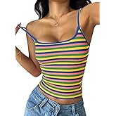 PRETTYGARDEN Women Summer Crop Tops Sleeveless Spaghetti Strap Tank Striped Cami Knit Y2K Clothes Slim Fit Spring Shirts